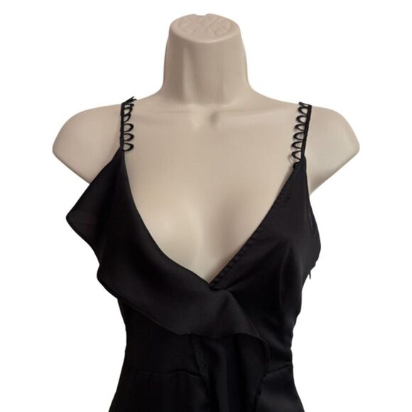 For Love & Lemons Black Ruffle Open Front Satin Slip Dress Size XS - Picture 6 of 14